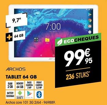 Promoties Tablet 64 gb archos core 101 3g 2-64 - Archos - Geldig van 27/10/2021 tot 08/12/2021 bij Electro Depot