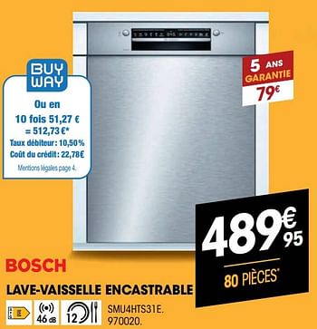 Promotions Bosch lave-vaisselle encastrable smu4hts31e. - Bosch - Valide de 27/10/2021 à 08/12/2021 chez Electro Depot
