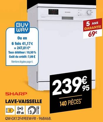 Promotions Sharp lave-vaisselle qw-gx12f49eew-fr - Sharp - Valide de 27/10/2021 à 08/12/2021 chez Electro Depot