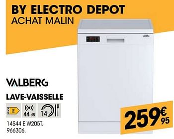 Promotions Valberg lave-vaisselle 14s44 e w205t - Valberg - Valide de 27/10/2021 à 08/12/2021 chez Electro Depot