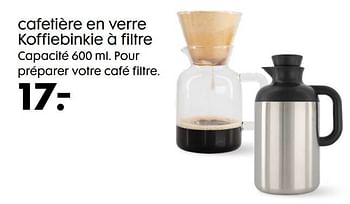 Promotions Cafetière en verre koffiebinkie à filtre - Produit maison - Hema - Valide de 20/10/2021 à 09/11/2021 chez Hema