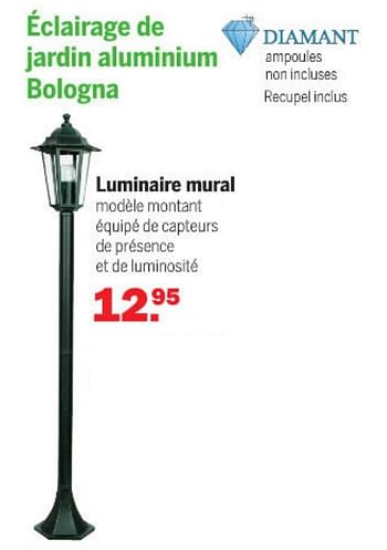 Promotions Éclairage de jardin aluminium bologna luminaire mural - Diamant - Valide de 24/10/2021 à 14/11/2021 chez Van Cranenbroek