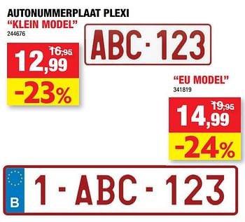 Promoties Autonummerplaat plexi klein model - Merk onbekend - Geldig van 27/10/2021 tot 07/11/2021 bij Hubo