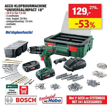 Promoties Bosch accu klopboormachine universalimpact 18 - Bosch - Geldig van 27/10/2021 tot 07/11/2021 bij Hubo