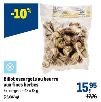Promotions Billot escargots au beurre aux fines herbes - Billot - Valide de 03/11/2021 à 16/11/2021 chez Makro