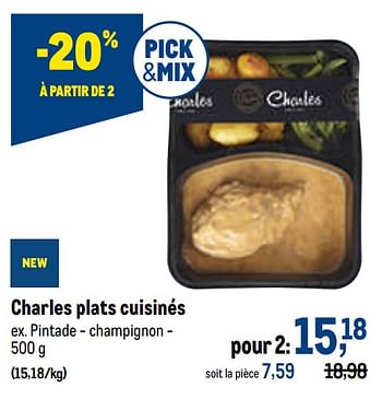 Promotions Charles plats cuisinés pintade - champignon - Charles - Valide de 03/11/2021 à 16/11/2021 chez Makro