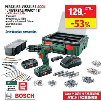 Promotions Bosch perceuse-visseuse accu universalimpact 18 - Bosch - Valide de 27/10/2021 à 07/11/2021 chez Hubo