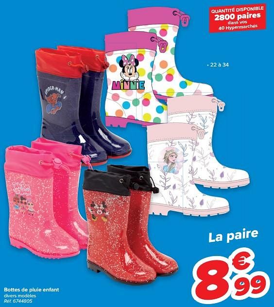 Produit maison Carrefour Bottes de pluie enfant En promotion