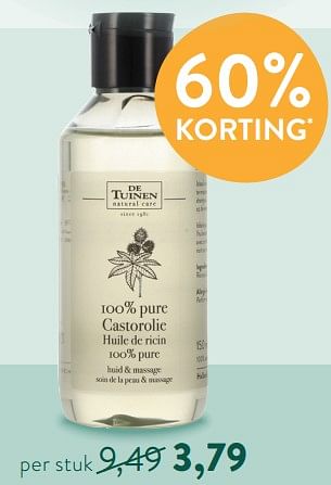 Promoties 100% pure castorolie - De Tuinen - Geldig van 01/11/2021 tot 28/11/2021 bij Holland & Barret