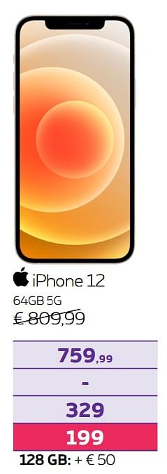 Promotions Apple iphone 12 64gb 5g - Apple - Valide de 01/10/2021 à 14/11/2021 chez Proximus