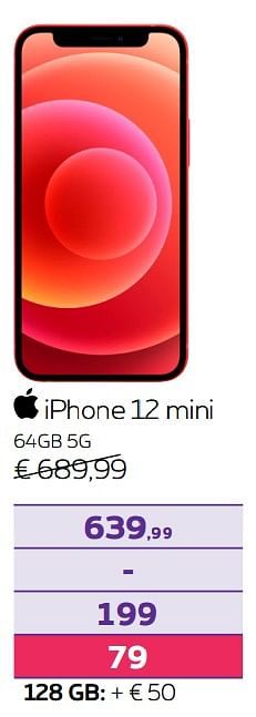 Promotions Apple iphone 12 mini 64gb 5g - Apple - Valide de 01/10/2021 à 14/11/2021 chez Proximus