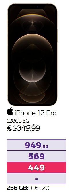 Promotions Apple iphone 12 pro 128gb 5g - Apple - Valide de 01/10/2021 à 14/11/2021 chez Proximus