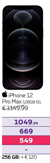 Promotions Apple iphone 12 pro max 128gb 5g - Apple - Valide de 01/10/2021 à 14/11/2021 chez Proximus