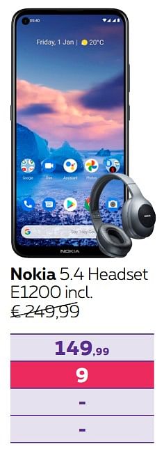 Promotions Nokia 5.4 headset e1200 incl - Nokia - Valide de 01/10/2021 à 14/11/2021 chez Proximus