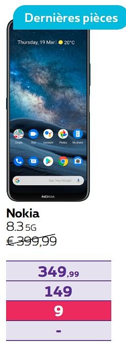 Promotions Nokia 8.3 5g - Nokia - Valide de 01/10/2021 à 14/11/2021 chez Proximus
