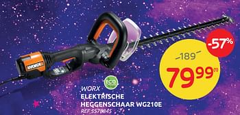 Promoties Elektrische heggenschaar wg210e worx - Worx - Geldig van 10/11/2021 tot 15/11/2021 bij Brico