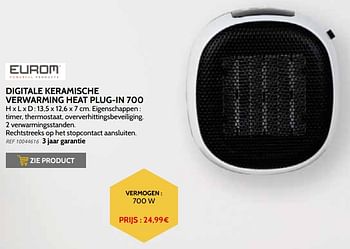 Promoties Eurom digitale keramische verwarming heat plug-in 700 - Eurom - Geldig van 03/11/2021 tot 31/12/2021 bij Brico