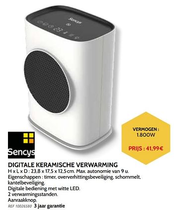 Promoties Sencys digitale keramisch blaasradiator - Sencys - Geldig van 03/11/2021 tot 31/12/2021 bij Brico