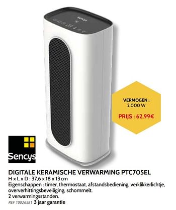 Promoties Sencys digitale keramische verwarming ptc705el - Sencys - Geldig van 03/11/2021 tot 31/12/2021 bij Brico