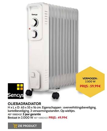 Promoties Sencys oliebadradiator - Sencys - Geldig van 03/11/2021 tot 31/12/2021 bij Brico
