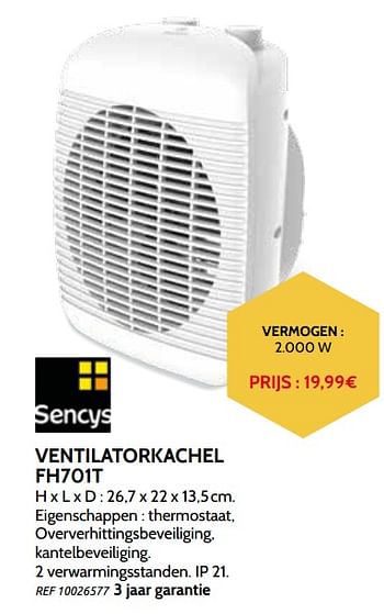 Promoties Sencys ventilatorkachel fh701t - Sencys - Geldig van 03/11/2021 tot 31/12/2021 bij Brico
