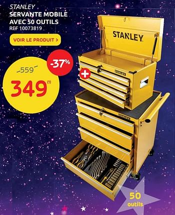 Promoties Stanley servante mobile avec 50 outils - Stanley - Geldig van 10/11/2021 tot 15/11/2021 bij Brico