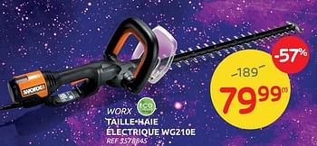Promoties Worx taille - haie électrique wg210e - Worx - Geldig van 10/11/2021 tot 15/11/2021 bij Brico