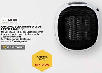 Promotions Eurom chauffage céramique digital heat plug-in 700 - Eurom - Valide de 03/11/2021 à 31/12/2021 chez Brico