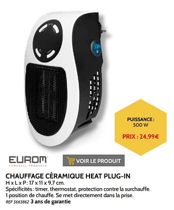 Promotions Eurom chauffage céramique heat plug-in - Eurom - Valide de 03/11/2021 à 31/12/2021 chez Brico