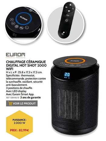 Promoties Eurom chauffage céramique digital hot shot 2000 wifi - Eurom - Geldig van 03/11/2021 tot 31/12/2021 bij Brico