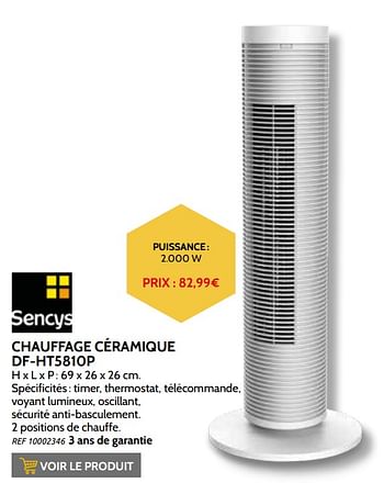 Promoties Sencys chauffage céramique df-ht5810p - Sencys - Geldig van 03/11/2021 tot 31/12/2021 bij Brico