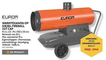 Wereldwijd typist boerderij Eurom Eurom warmtekanon op diesel fireball 20t cap - Promotie bij Brico
