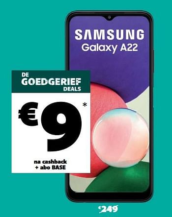Promoties Samsung galaxy a22 - Samsung - Geldig van 08/11/2021 tot 29/11/2021 bij Base