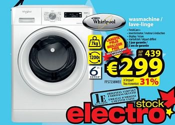 Promoties Whirlpool wasmachine - lave-linge ffs7238wee - Whirlpool - Geldig van 10/11/2021 tot 17/11/2021 bij ElectroStock