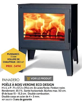 Promotions Poêle à bois verone eco design - Panadero - Valide de 03/11/2021 à 31/12/2021 chez Brico