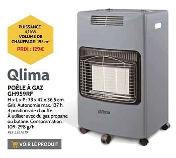 Promotions Poêle à gaz gh959rf qlima - Qlima  - Valide de 03/11/2021 à 31/12/2021 chez Brico