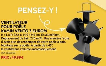 Promotions Ventilateur pour poêle kamin vento 3 eurom - Eurom - Valide de 03/11/2021 à 31/12/2021 chez Brico