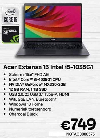 Promoties Acer extensa intel i5-1035g1 - Acer - Geldig van 01/11/2021 tot 30/11/2021 bij Compudeals
