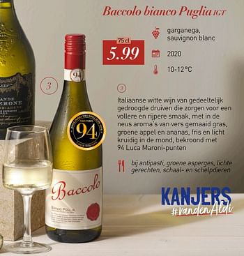 Promotions Baccolo bianco puglia igt - Vins blancs - Valide de 09/11/2021 à 31/12/2021 chez Aldi