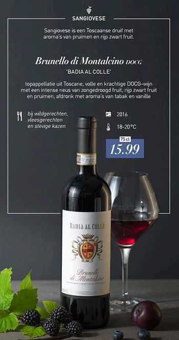 Promoties Brunello di montalcino docg badia al colle - Rode wijnen - Geldig van 09/11/2021 tot 31/12/2021 bij Aldi