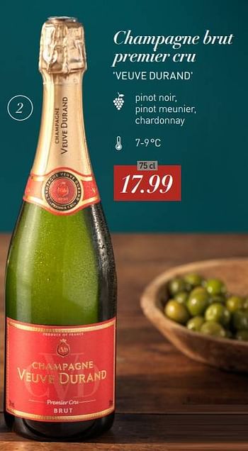 Promoties Champagne brut premier cru veuve durand - Champagne - Geldig van 09/11/2021 tot 31/12/2021 bij Aldi