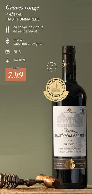 Promoties Graves rouge château haut-pommarède - Rode wijnen - Geldig van 09/11/2021 tot 31/12/2021 bij Aldi