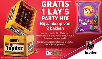 Promoties Gratis 1 lay’s party mix bij aankoop van 2 bakken jupiler - Jupiler - Geldig van 19/11/2021 tot 28/11/2021 bij BelBev
