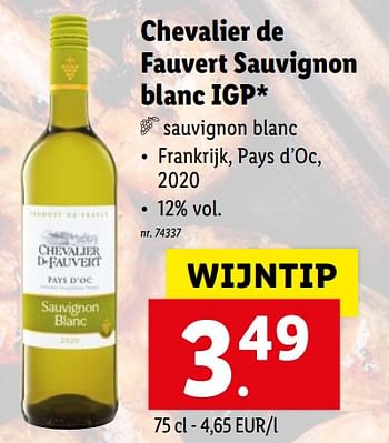 Witte wijnen Chevalier de fauvert sauvignon blanc igp - Promotie bij Lidl