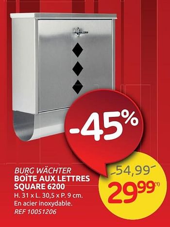 Promotions Boîte aux lettres square 6200 - Burg Wächter - Valide de 17/11/2021 à 29/11/2021 chez Brico