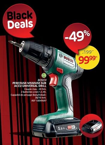 Promotions Bosch perceuse-visseuse sur accu universal drill - Bosch - Valide de 17/11/2021 à 29/11/2021 chez Brico