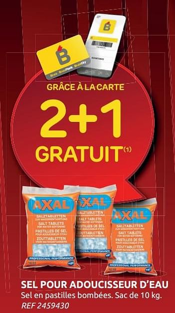 Promotions Sel pour adoucisseur d’eau 2+1 gratuit - Axal - Valide de 17/11/2021 à 29/11/2021 chez Brico