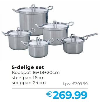 Promoties 5-delige set kookpot + steelpan + soeppan - BK - Geldig van 01/10/2021 tot 30/11/2021 bij Freetime