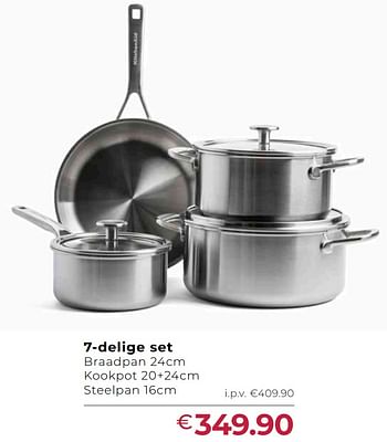 Promoties 7-delige set braadpan + kookpot + steelpan - Kitchenaid - Geldig van 01/10/2021 tot 30/11/2021 bij Freetime