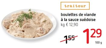 Promotions Boulettes de viande à la sauce suédoise - Produit Maison - Spar Retail - Valide de 18/11/2021 à 01/12/2021 chez Spar (Colruytgroup)